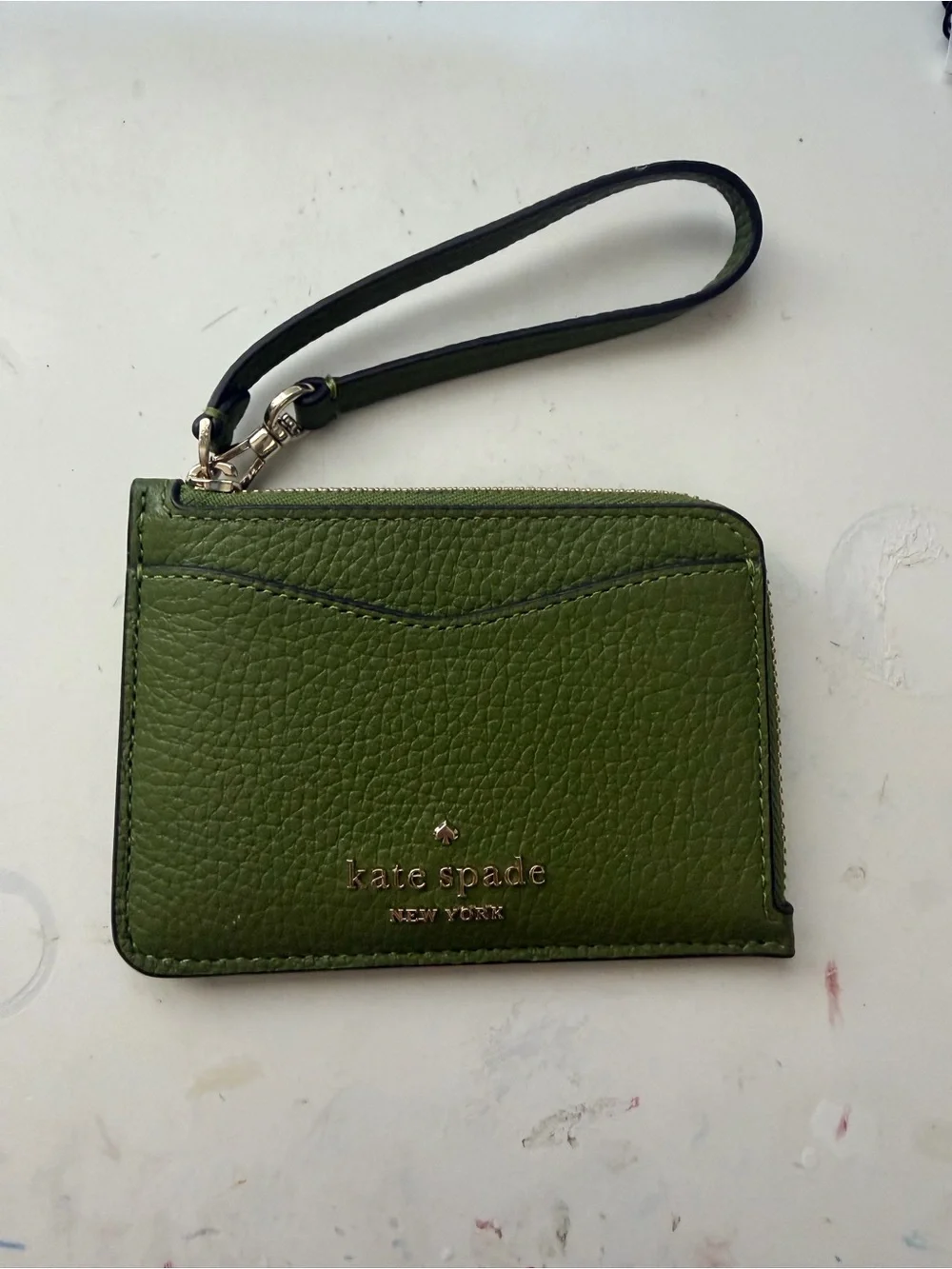 kate spade Olive Green Pebbled Leather Wristlet Card Holder